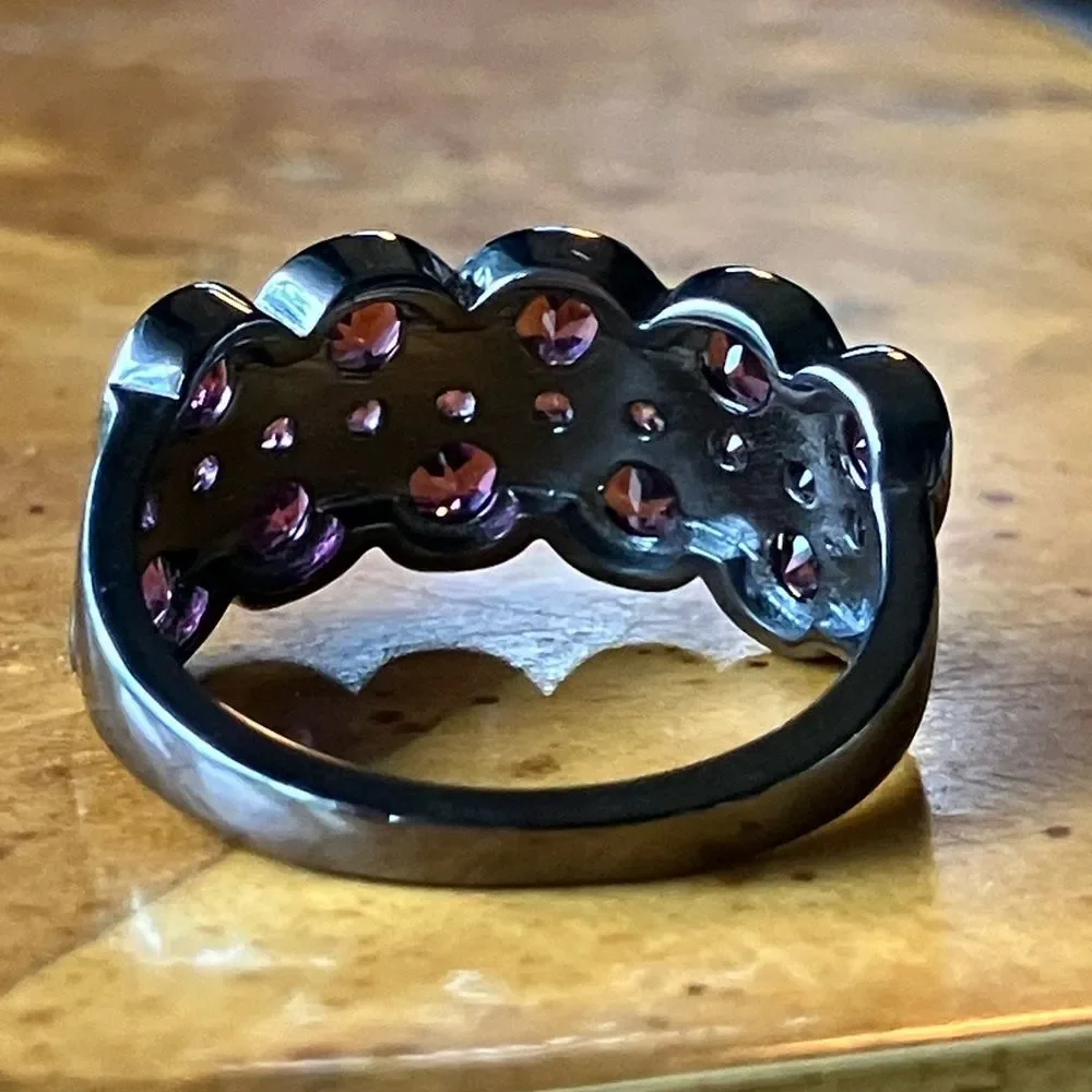 Natural Raspberry Garnet Black Rhodium Over Sterling Silver Ring Size 7